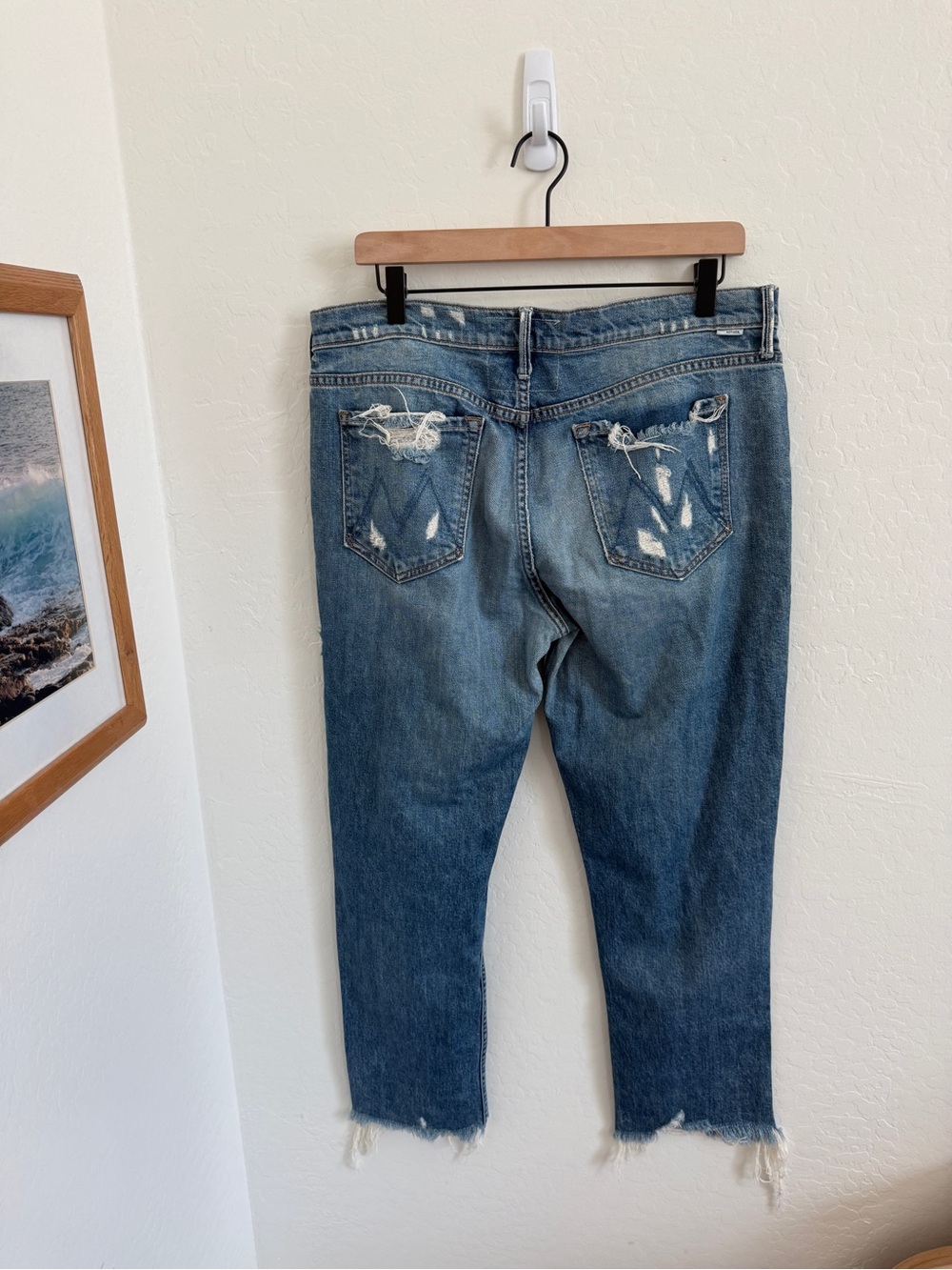 MOTHER The Sinner Distressed Crop Jeans Medium Wash Raw Hem - Picture 4 of 6